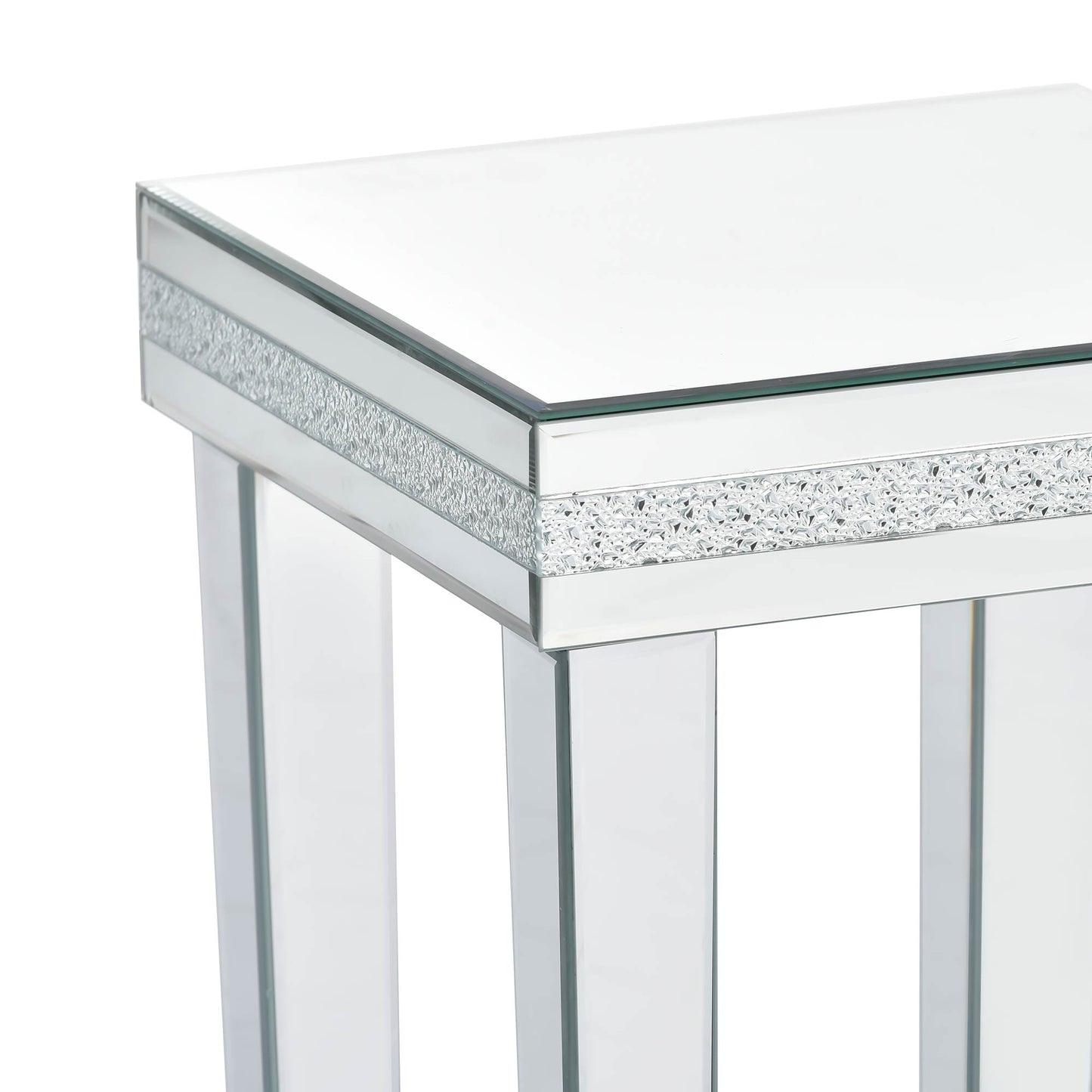 ON-TRANS glass mirror edge table, easy to assemble crystal design and adjustable height leg edge table, silver eprolo
