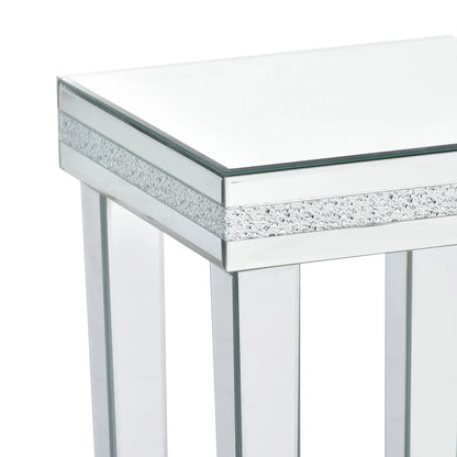 ON-TRANS glass mirror edge table, easy to assemble crystal design and adjustable height leg edge table, silver - Shello's Creative Boutique