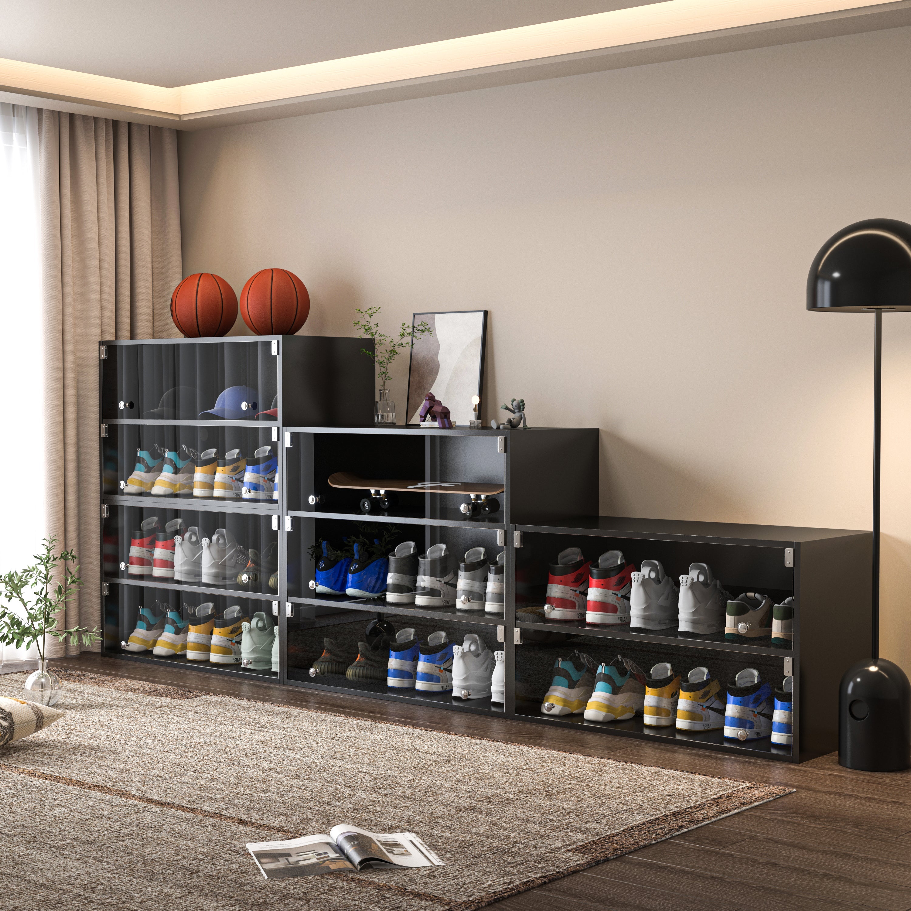 Black Glass Door Shoe Box Shoe Storage Cabinet For Sneakers With RGB Led Light eprolo
