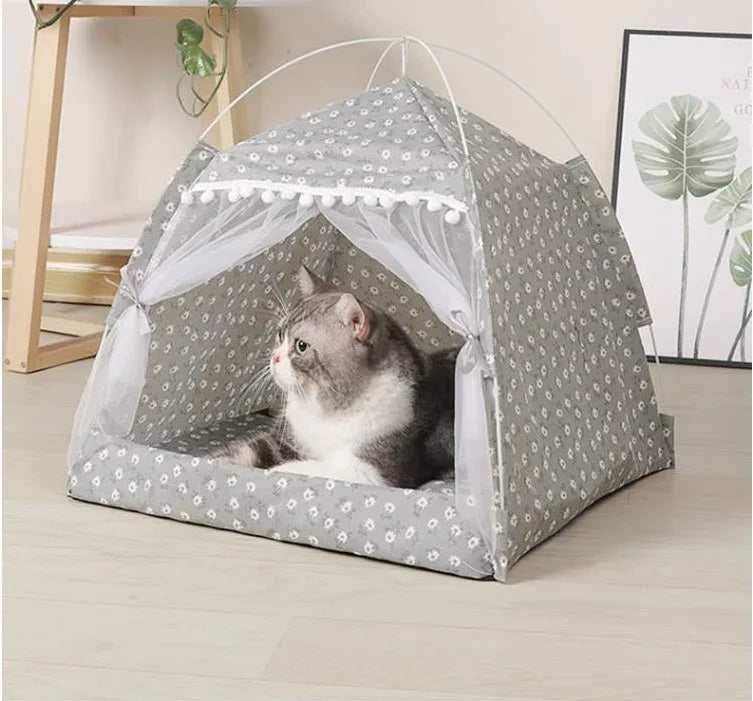 Striped Canvas Pet Teepee Tent - Cozy Indoor Bed for Cats & Dogs - Shello's Creative Boutique