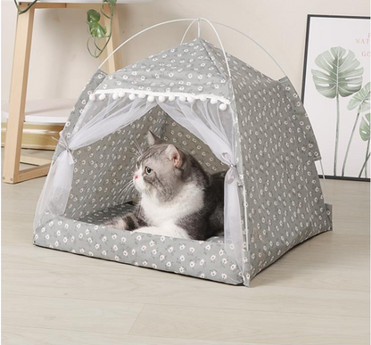 Striped Canvas Pet Teepee Tent - Cozy Indoor Bed for Cats & Dogs