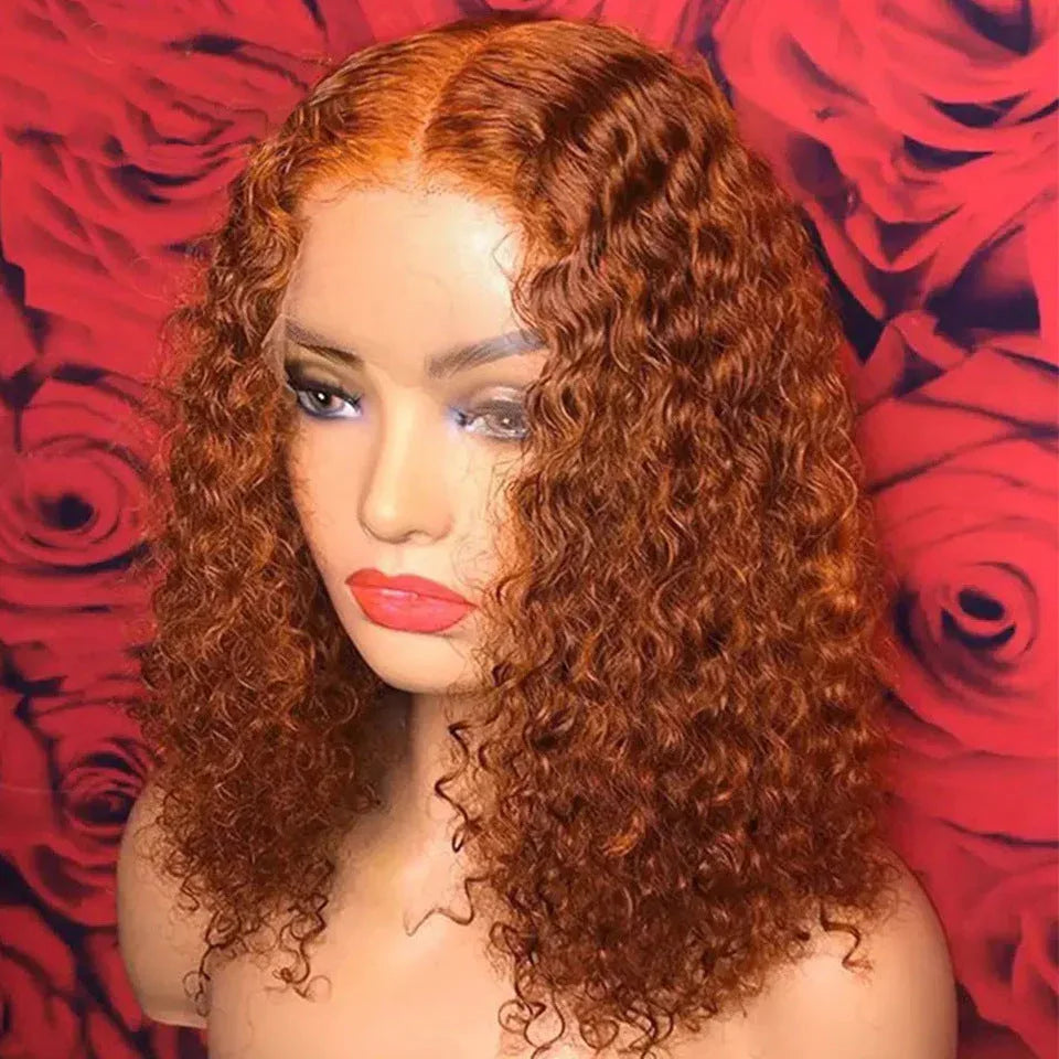 Bob Water Wave Human Hair Wig (Orange Red) - Shello's Creative Boutique