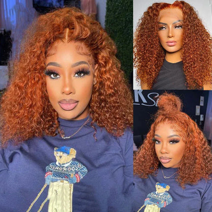 Bob Water Wave Human Hair Wig (Orange Red) - Shello's Creative Boutique