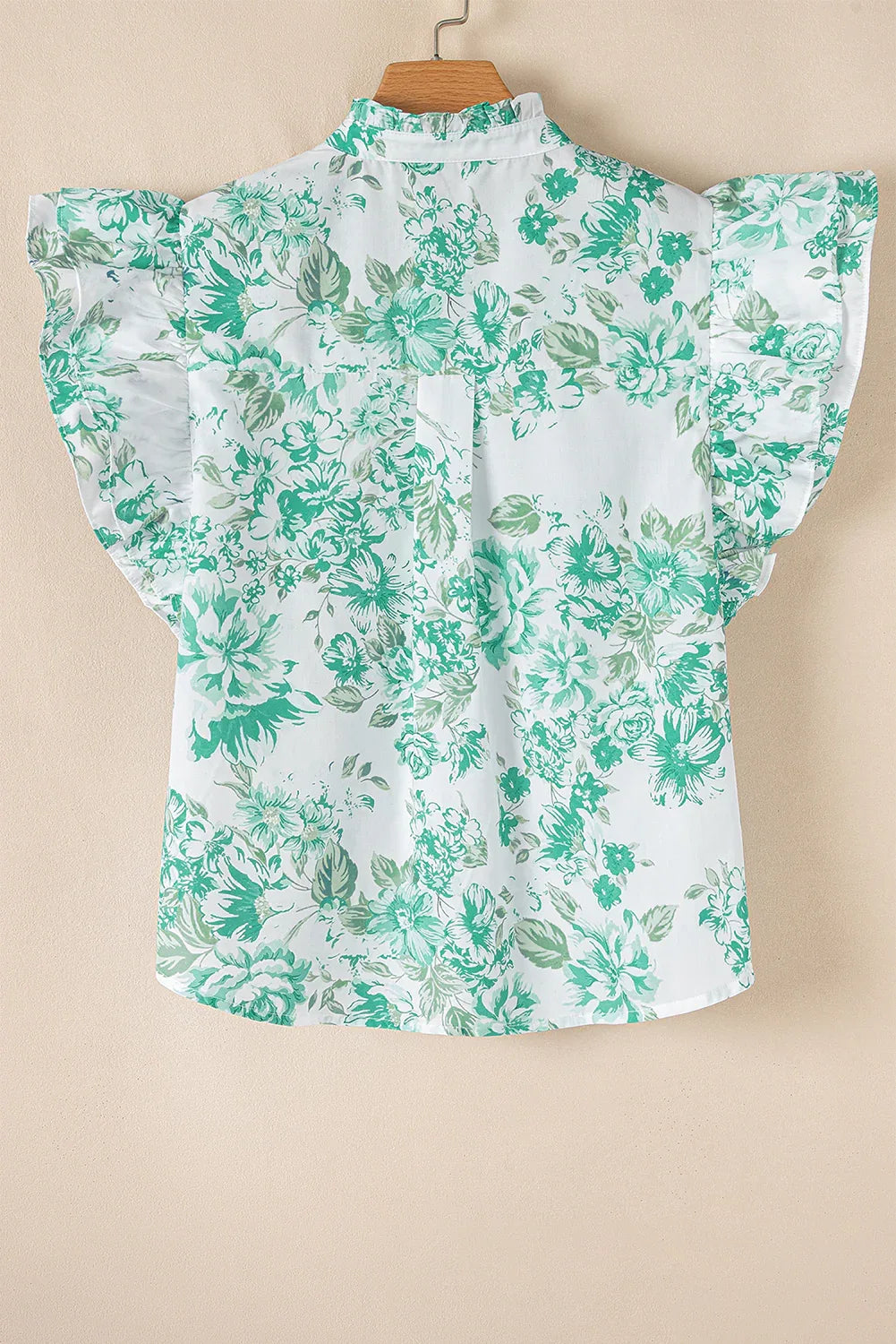 Green Floral Print Ruffle Sleeve Frill Shirt - Shello's Creative Boutique