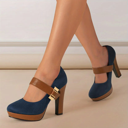 Women’s Retro Mary Jane Platform Pumps – Block Heel, Round Toe Elegance for Spring - Shello's Creative Boutique