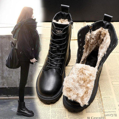 Snow boots, women's new cotton shoes, autumn and winter women's shoes, waterproof British style Martin short boots, thickened and plush in winter - Shello's Creative Boutique