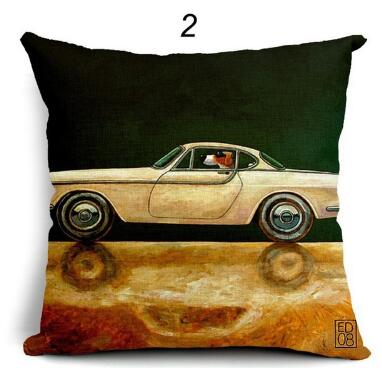 Pillow Lovely Cartoon Dog Driving Car Vintage Almofadas 45X45CM Linen Pillow Decorative Linen Cushion Cover Shello Creative Boutique