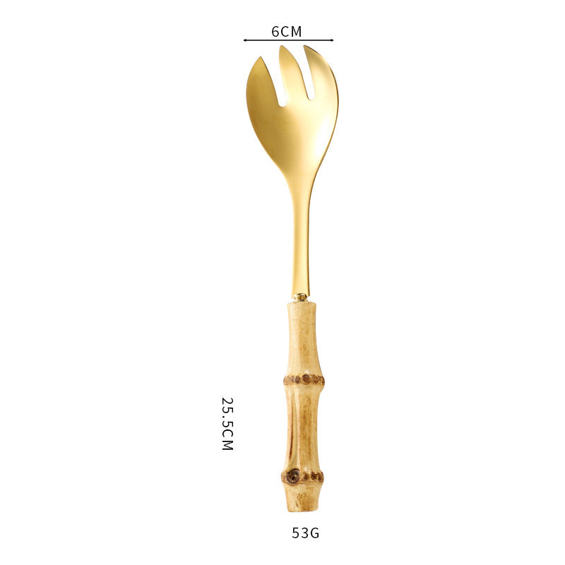 Natural Bamboo Handle Stainless Steel Tableware, Dessert Salad Spoon Fork, Bamboo Joint Handle, Western Food Steak Knife eprolo