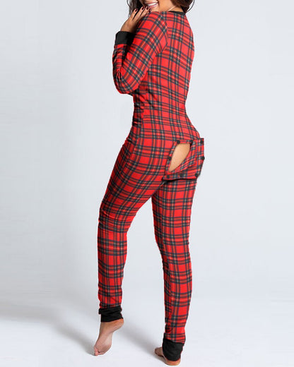 Women's Long-Sleeve Footie Jumpsuit - Slim Fit V-Neck Bodysuit Pajamas