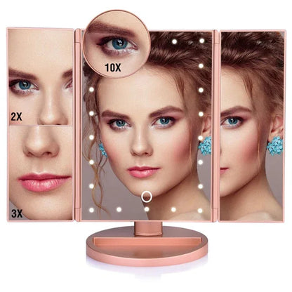 LED Touch Screen 22 Light Makeup Mirror Table Desktop Makeup Vanity 3 Folding Adjustable Mirror - Shello's Creative Boutique