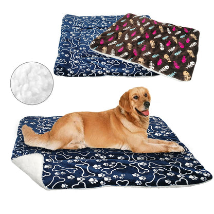 Winter Dog Bed Mat Pet Cushion Blanket Warm Paw Print Puppy Cat Fleece Beds For Small Large Dogs Cats Pad Chihuahua Cama Perro eprolo