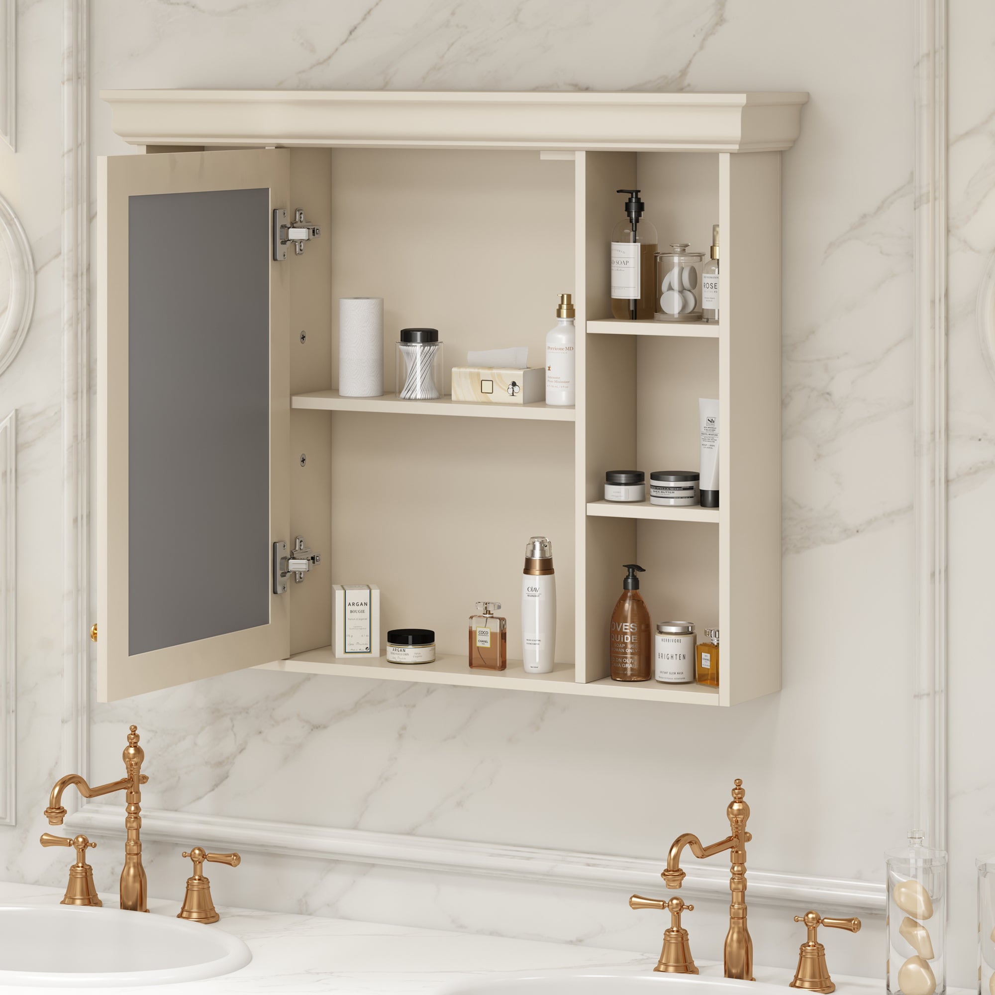 35'' x 28'' Blue Wall Mounted Bathroom Storage Cabinet with Mirror Door, Modern Bathroom Wall Cabinet with Mirror eprolo
