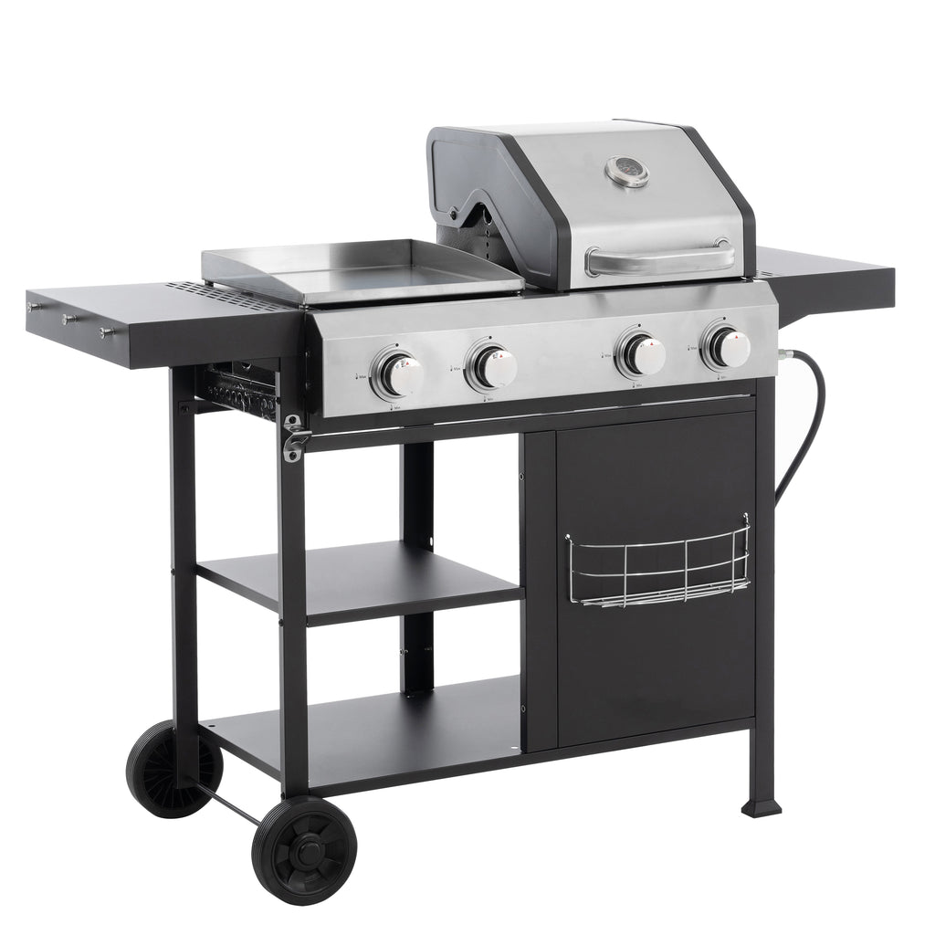 2+2 multifunctional gas barbecue grill and covered grill combination for outdoor cooking - barbecue, barbecue, pizza. eprolo