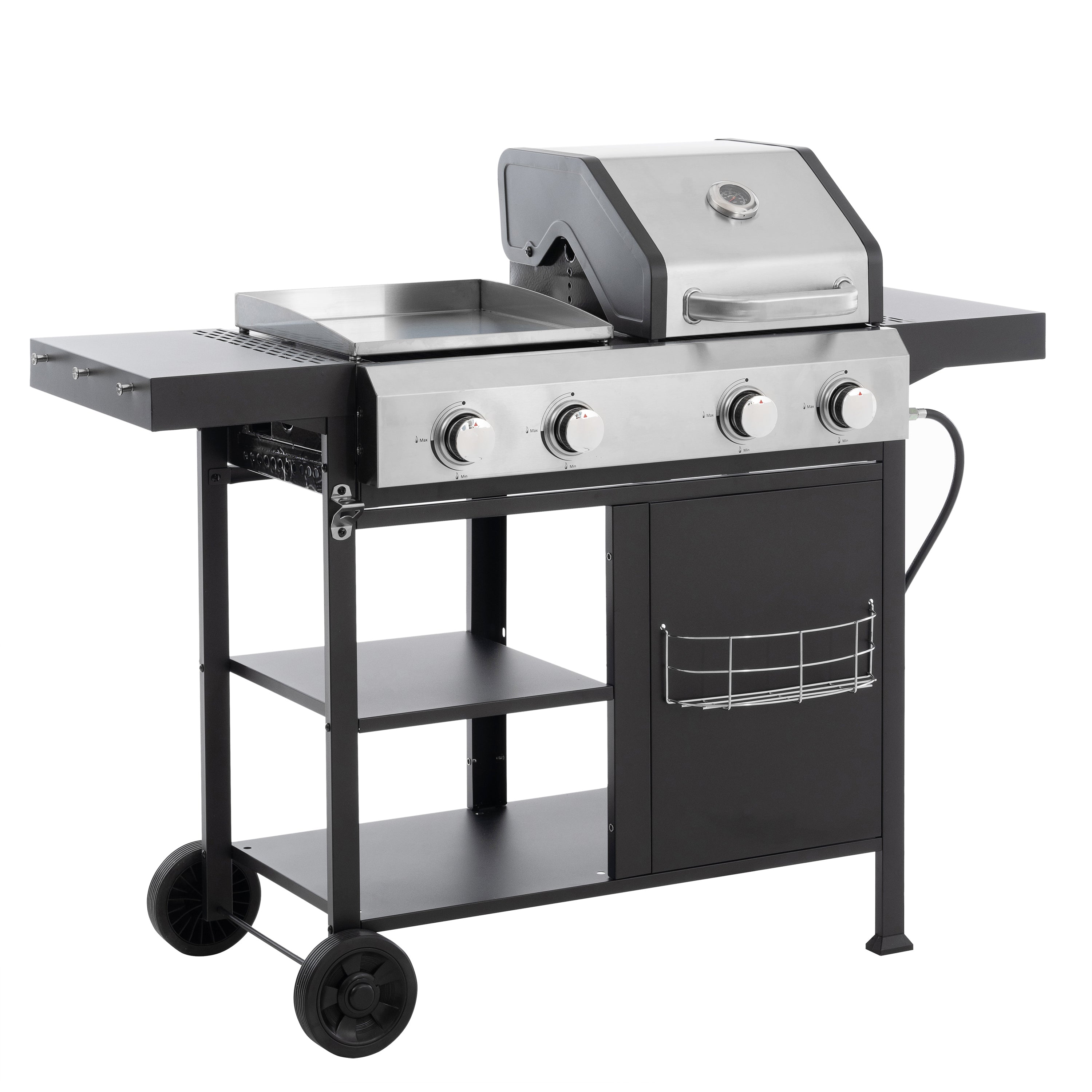2+2 multifunctional gas barbecue grill and covered grill combination for outdoor cooking - barbecue, barbecue, pizza. eprolo