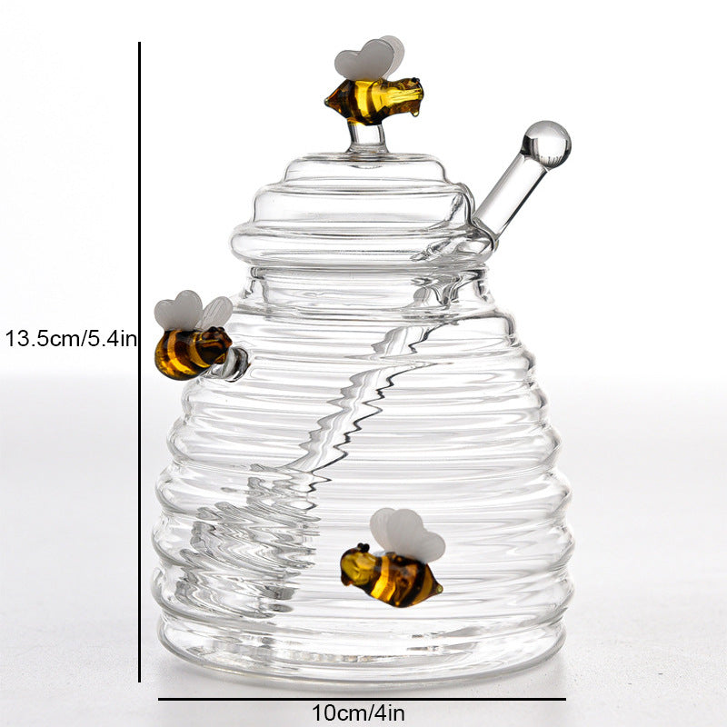 Home Transparent Glass Honey Jar With Lid, Glass Stirring Honey Bottle, Creative Glass Seasoning Jar, New Model eprolo