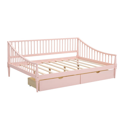 Full Size Daybed with Two Storage Drawers and Support Legs Pink Shello Creative Boutique