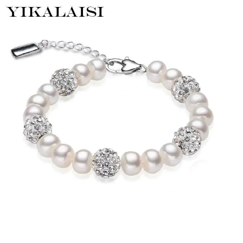 YIKALAISI Charm Bracelet Natural Freshwater Pearl 925 Sterling Silver - Shello's Creative Boutique