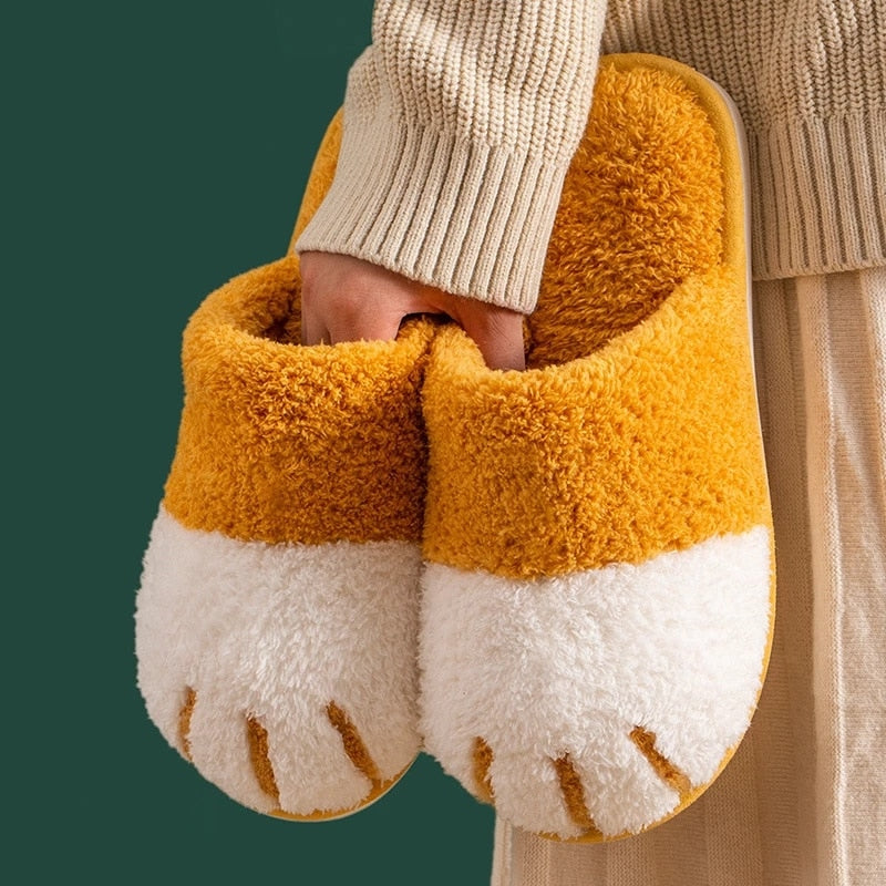 Winter House Warm Fur Slipers For Women Cute Cat paw Designer Bedroom Warm Plush Shoes Non-slip Indoor Women Furry Slippers eprolo