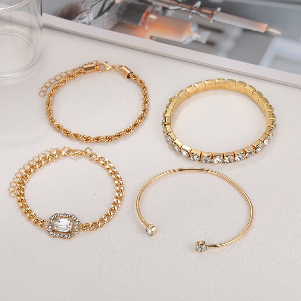 New Full Diamond Bracelet and Bracelet Set of 4 pieces for Women with a Retro Style, Light Luxury, and High end Decoration eprolo