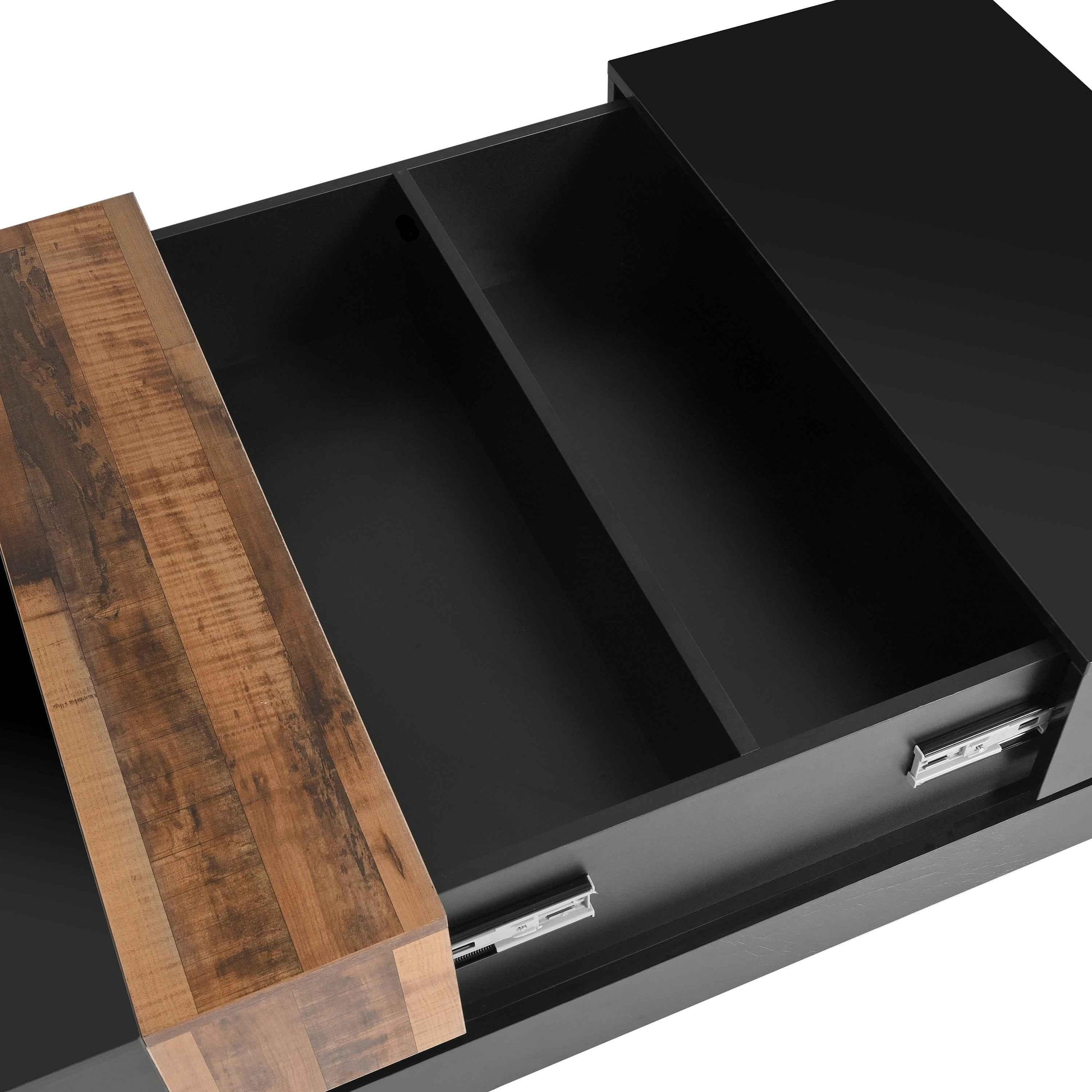 Modern High Gloss Coffee Table - 80cm Square with Sliding Top & Hidden Storage (Black) - Shello's Creative Boutique