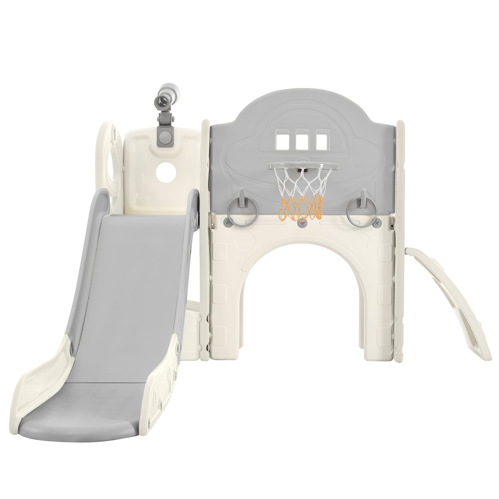 Kids Slide Playset Structure 7 in 1, Freestanding Spaceship Set with Slide, Arch Tunnel Grey+White + HDPE eprolo