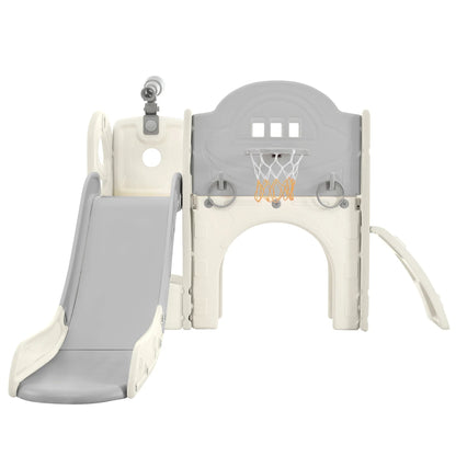 Kids Slide Playset Structure 7 in 1, Freestanding Spaceship Set with Slide, Arch Tunnel Grey+White + HDPE - Shello's Creative Boutique