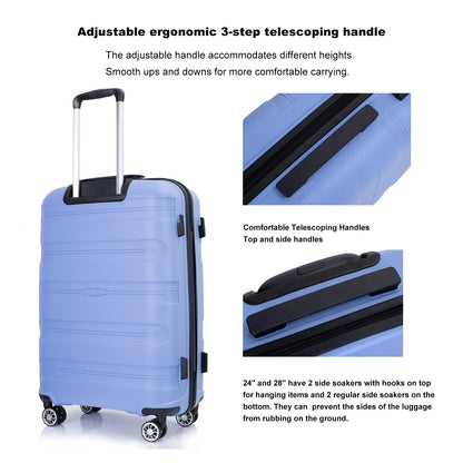 Hardshell Suitcase Spinner Wheels PP Luggage Sets Lightweight Durable Suitcase ,3-Piece Set (20/24/28) ,Purplish Blue - Shello's Creative Boutique