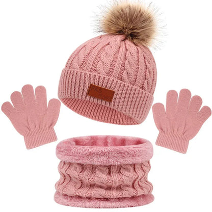 Children's hats, scarves, gloves, three piece set, autumn and winter new single ball baby hats - Shello's Creative Boutique