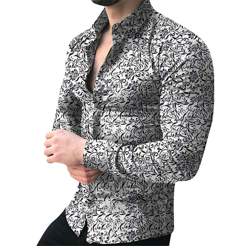 Men Shirt Long Sleeve Top  Floral Male Blouse Casual Shirts Summer Autumn Shirts hawaiian Men Clothes camisa masculina Shello Creative Boutique