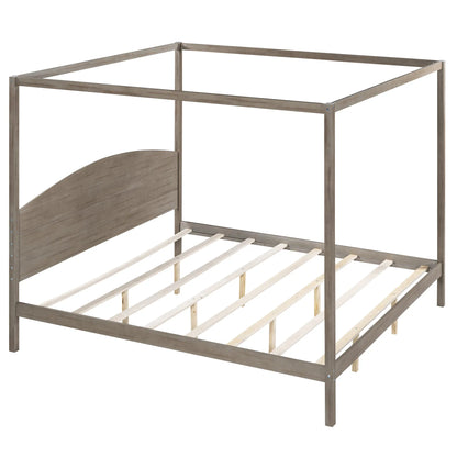 King Size Canopy Platform Bed with Headboard and Support Legs, Brown Wash - Shello's Creative Boutique