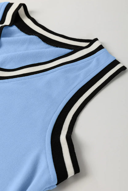 Myosotis Contrast Trim V Neck Sleeveless Mini Dress - Effortless Elegance with a Modern Twist! - Shello's Creative Boutique