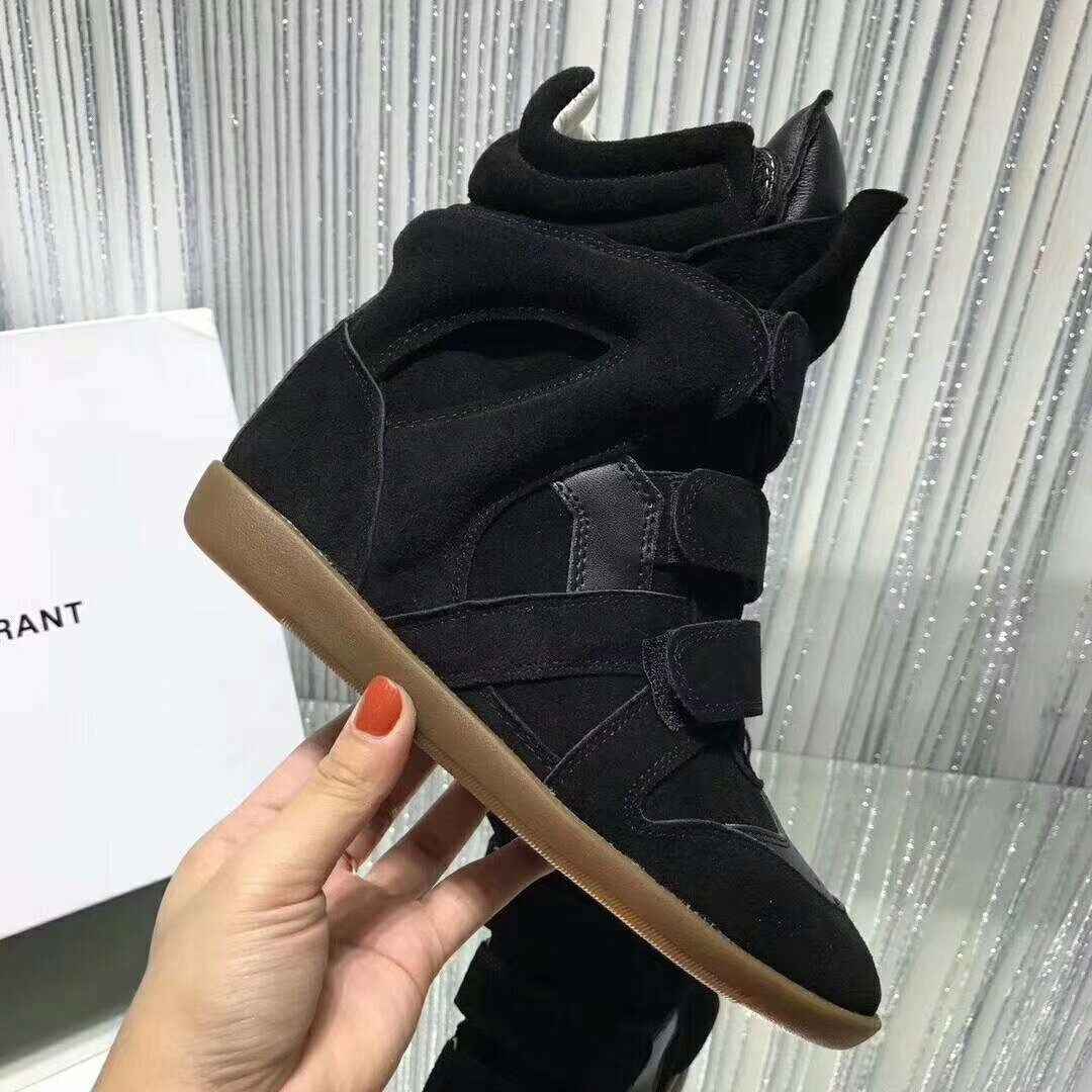 Genuine Leather Wedge Sneakers High Top Casual Hook Loop Trainers