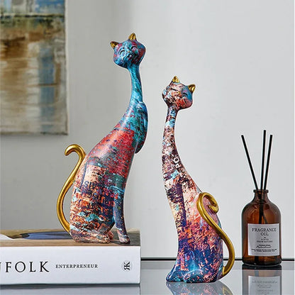 European style oil painting couple cat animal ornaments, living room TV cabinet, foyer wine cabinet decoration, resin crafts - Shello's Creative Boutique