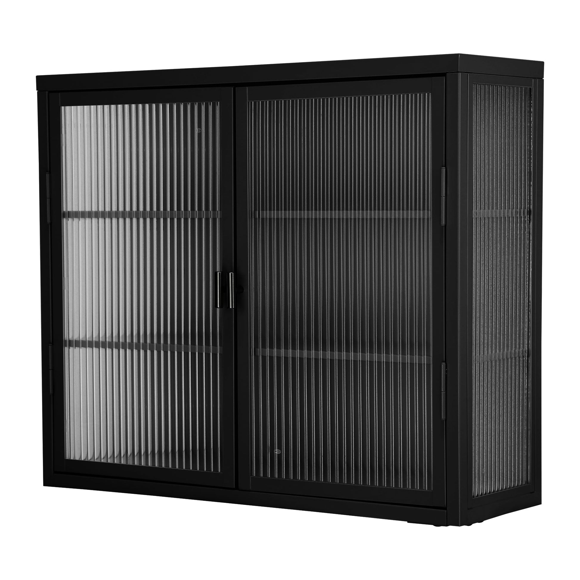 Retro Style Haze Double Glass Door Wall Cabinet With Detachable Shelves for Office Dining Room Living Room eprolo