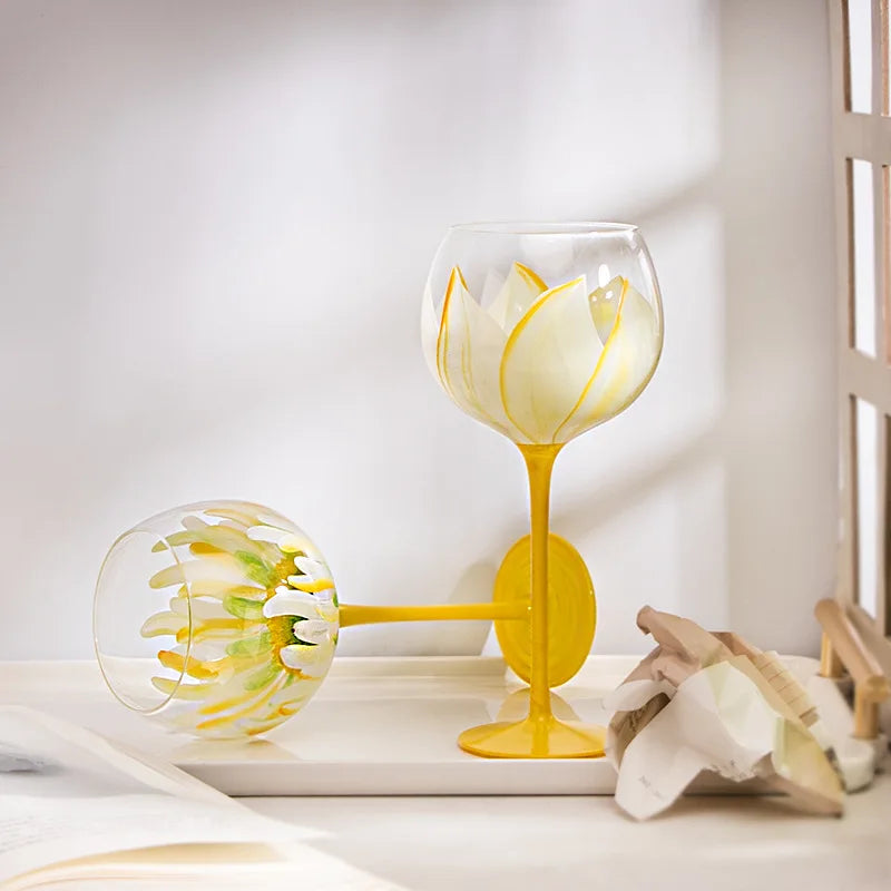 1 Piece Hand Painted Glass Goblet Cup Creative Red Wine Glasses Cup Flower Painted Stemware for Wedding Party Events eprolo