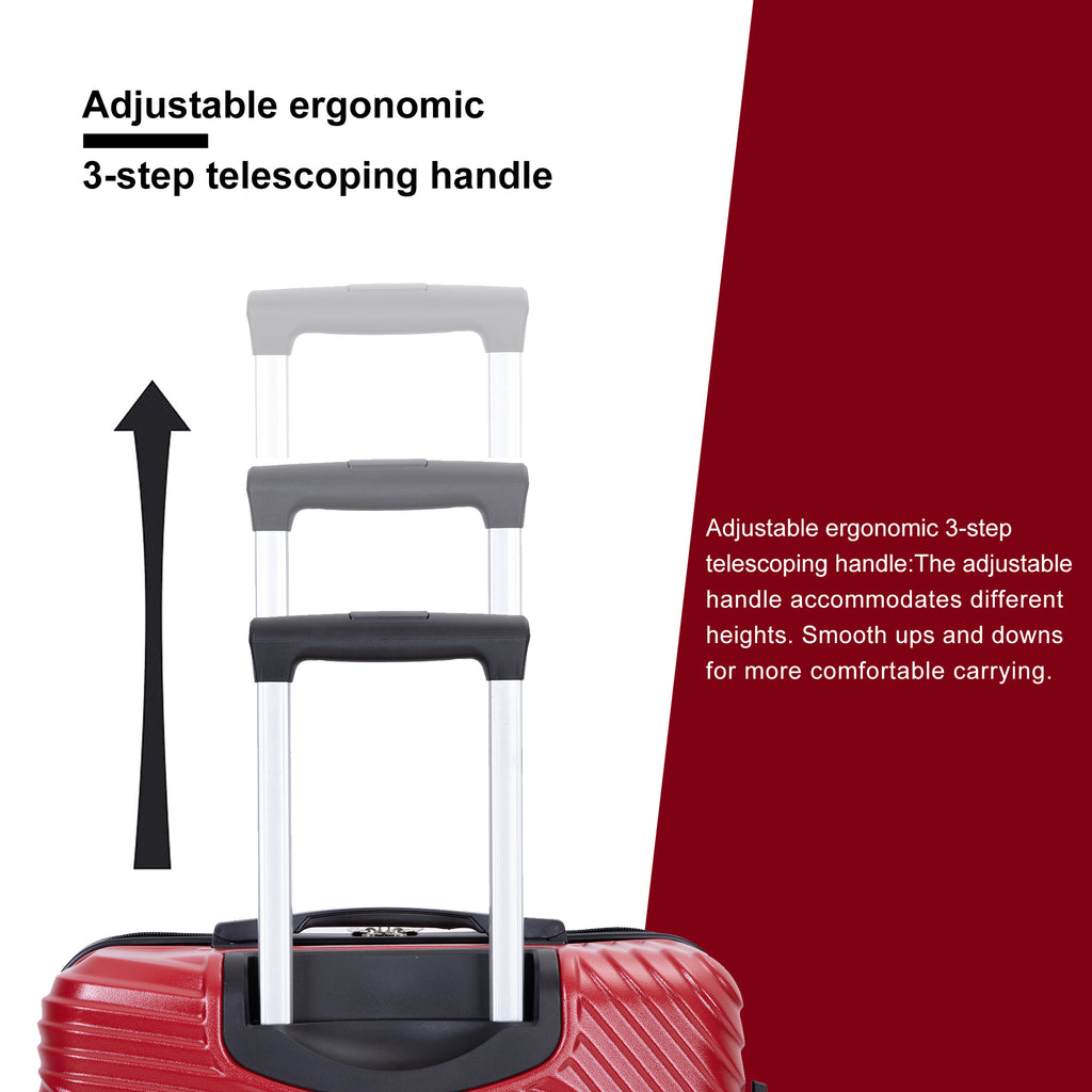 3 Piece Luggage Sets PC+ABS Lightweight Suitcase with Two Hooks Spinner Wheels (20/24/28) Red eprolo