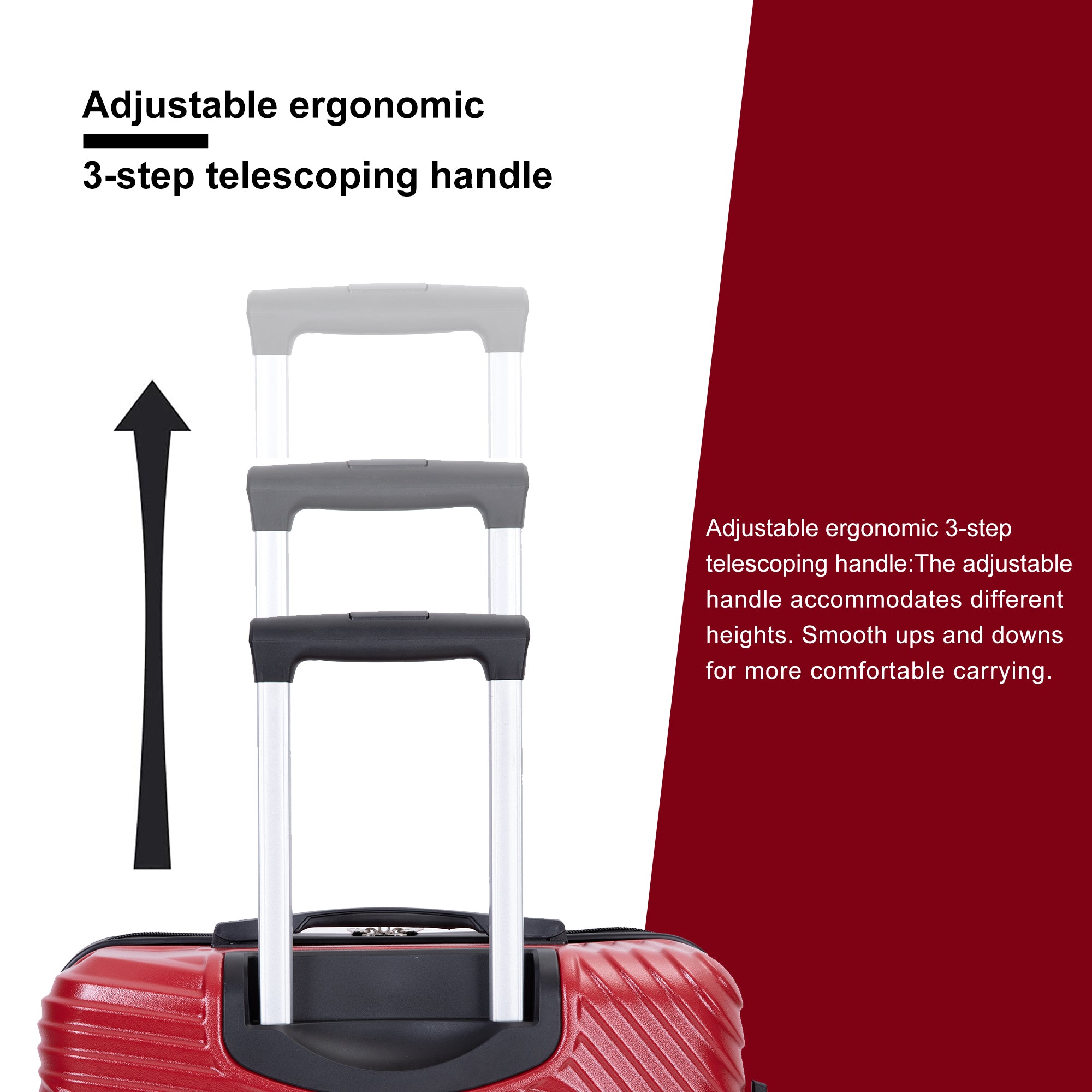 3 Piece Luggage Sets PC+ABS Lightweight Suitcase with Two Hooks Spinner Wheels (20/24/28) Red eprolo