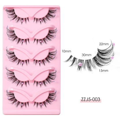Clear Band Corner Foxy Winged Cat Eye 3D Strip Lashes Silk Party Full False Eyelash Vegan Faux Mink Eyelash With Diamond Pearl - Shello's Creative Boutique