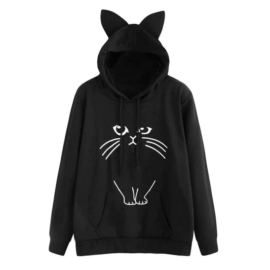 Women Hoodies With Ear Cat Pattern Casual Sweatshirts Pullover Top Female Winter Autumn Long Sleeves Hoodie Coat - Shello's Creative Boutique