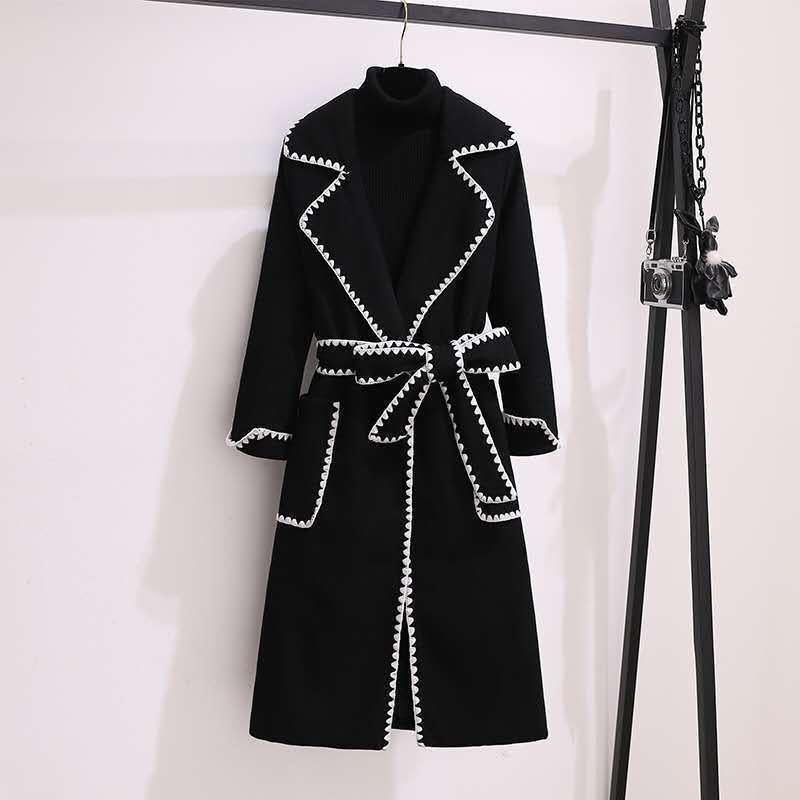Oversized 4xl Fall Winter Woolen Long Coats Women's Lapel Slim Wool Blend Jackets With Belts Korean Elegant Thick Overcoats New - Shello's Creative Boutique