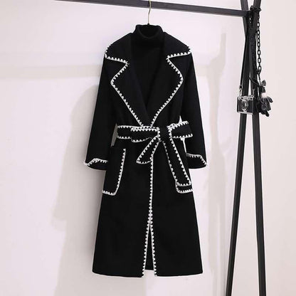 Oversized 4xl Fall Winter Woolen Long Coats Women's Lapel Slim Wool Blend Jackets With Belts Korean Elegant Thick Overcoats New - Shello's Creative Boutique