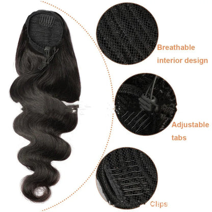 Natural Black Drawstring Ponytail Wig (100% Human Hair) - Shello's Creative Boutique