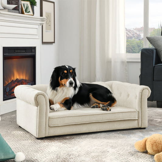 Elegant Rectangle Pet Bed for Medium and Large Dogs, Durable Elevated Dog Sofa Bed, Comfortable Dog Couch Beige eprolo