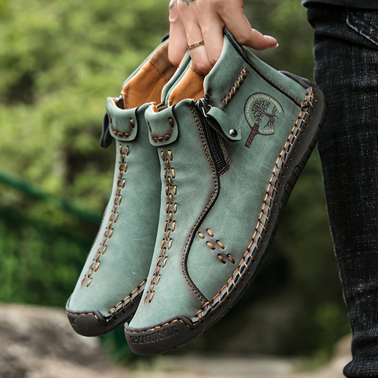 KEZZLY Men's Vintage Zipper Boots - Round Toe Short Ankle Boots with Rubber Sole, All-Season Casual & Sporty Shoes for Outdoor Activities Shello's Creative Boutique