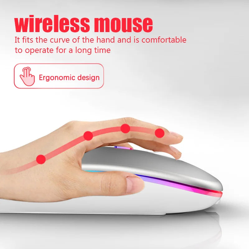 Wireless Mouse For Laptop PC Bluetooth RGB Rechargeable Computer Silent  LED  Ergonomic Gaming 