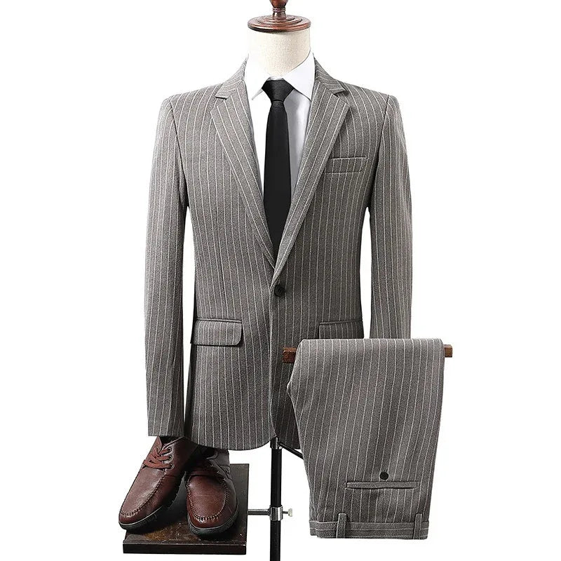 Winter NAYIJI wholesale price new men's suit set Korean casual two-piece striped men's blazer - Shello's Creative Boutique