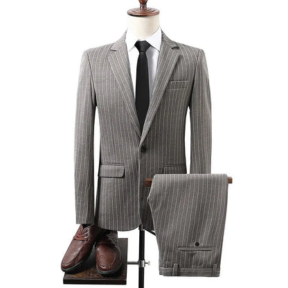 Winter NAYIJI wholesale price new men's suit set Korean casual two-piece striped men's blazer - Shello's Creative Boutique