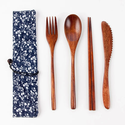 Japanese Style Long Handled Spoons, Forks, Chopsticks, Three Piece Set Of Wooden Portable Tableware, Chopsticks, Spoons, Set - Shello's Creative Boutique