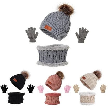 Children's hats, scarves, gloves, three piece set, autumn and winter new single ball baby hats - Shello's Creative Boutique