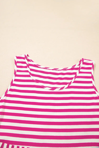 Rose Stripe U Neck Sleeveless Loose Fit Mini Dress - Shello's Creative Boutique